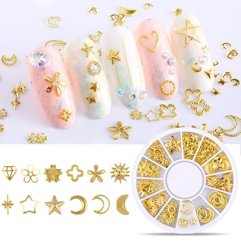

Gold Color Diamond Fancy Glitter Starry Rivets Hollow Alloy Accessories for Fake Nails Tips Art Decoration Jewelly Rhinestone, Multi color