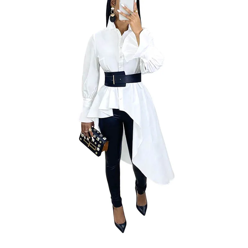 

High Quality Solid Color Long Sleeve Irregular Blouse