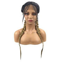 

Ainizi wholesale heat resistant 26'' blended black with blonde braiding hair synthetic front lace wigs for black women