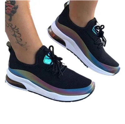 

Hot style direct selling summer and autumn 2020 reflective flyweave breathable sports large size lace-up single women's shoes, As shown in figure