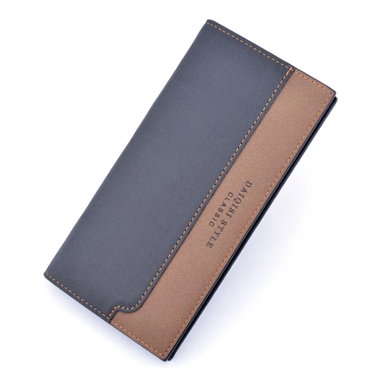 

Men's wallet men's youth Long Wallet New Fashion splicing contrast multi card position frosted soft leather clip suit bag