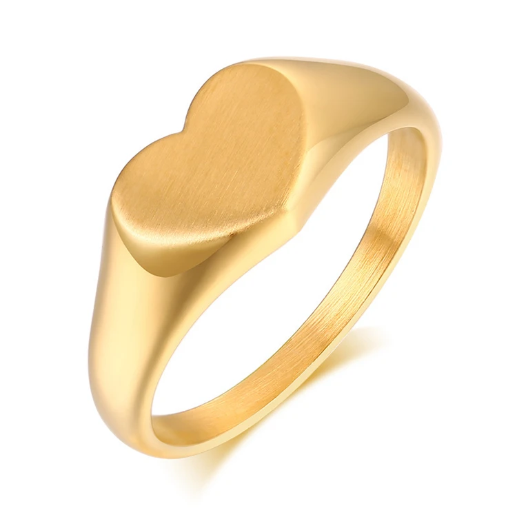 

10% discount blank stainless steel women finger chunky jewelry ring gold rings custom logo heart shape signet ring