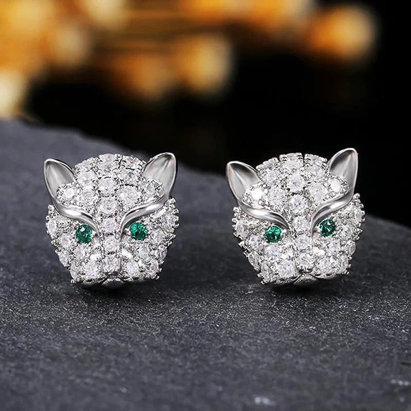 

CAOSHI 925 Plated Shiny Crystal Sparkling Ear Jewelry Zircon Men Women Party Cute Animal Stud Earrings, White