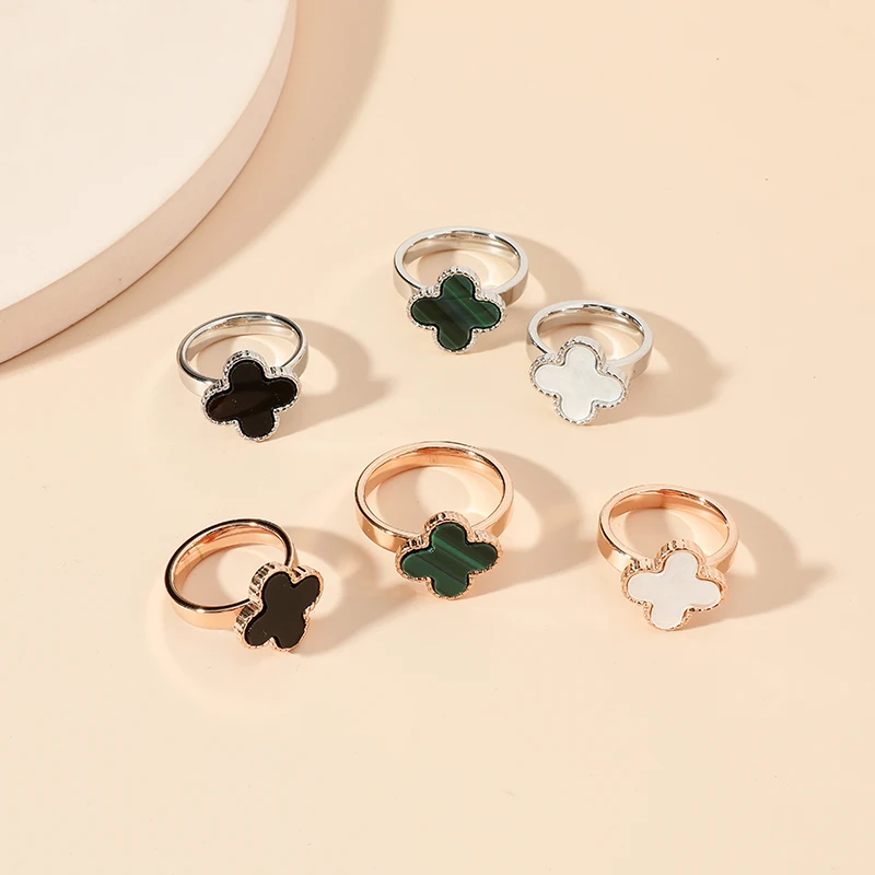 

Classic Fashion Stainless Steel Colorful Four Leaf Clover Ring Engagement Luxury Women Wedding Ring
