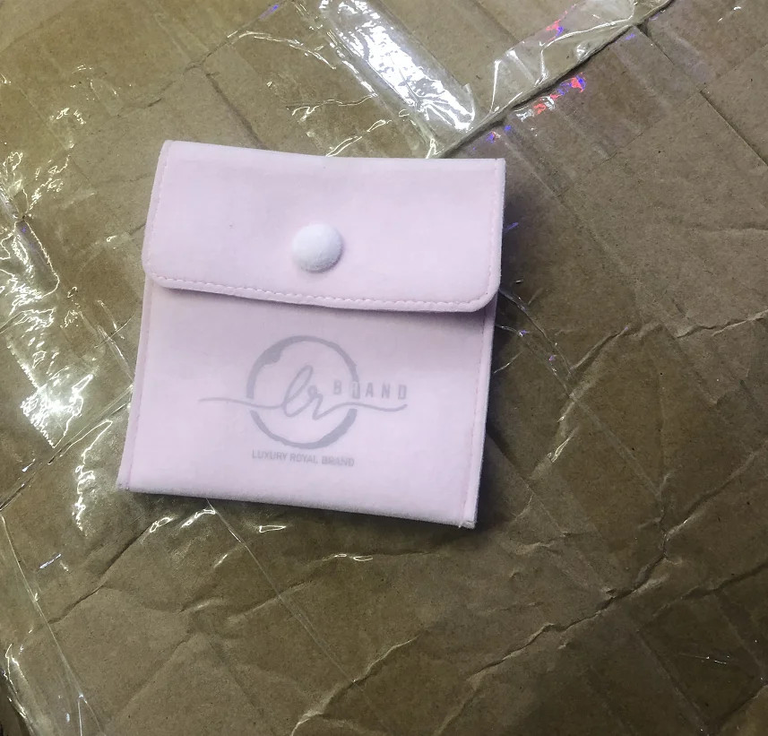 

7.0*7.0 CM Pink Customized Logo Wedding Jewelry Pouches tan envelope flap jewelry pouch Velvet Jewelry Pouch Bag, Black, blue, green, grey, pink, white, yellow,