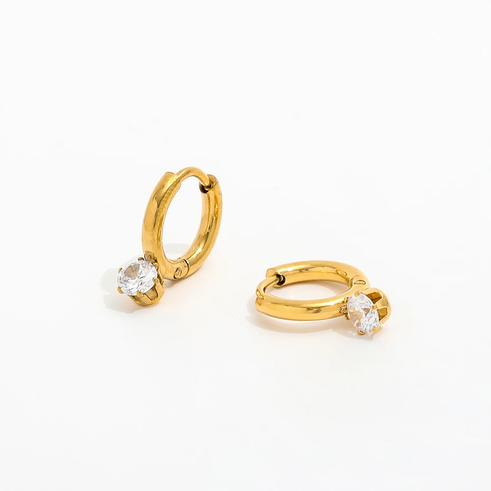Trendy Earring 18K Gold Plated Shinny Zircon Huggie Earrings Jewelry Stainless Steel Earrings Wholesale