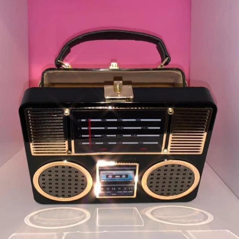 

Hot Selling Radio Shaped Fashion Ladies Clutches Evening Bags Handbag Purse Clutch For Women, White,red