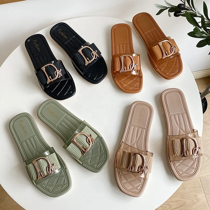 

2021summer wommen Hot style slippers new American rhinestone flat slippers ladies sandals