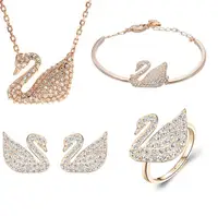 

New Fashion Swan Earring Necklace Bracelet Ring Four Piece Crystal Bridal Wedding Jewelry Set