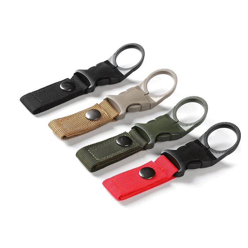 

New Tactical Hiking Nylon Webbing Carabiner Water Bottle Holder Buckle Hook Clip, Khaki, army green, black