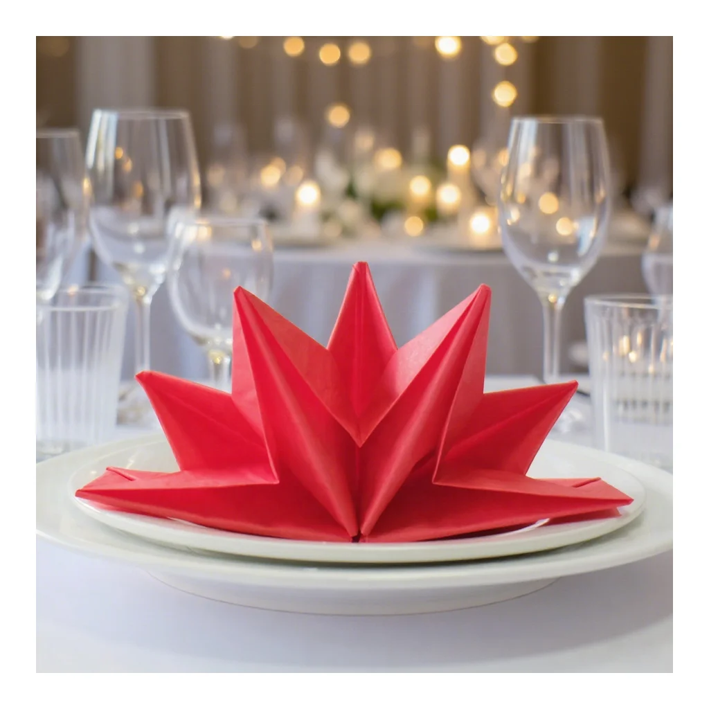 Santian Stock Red Pre-Folded Paper Napkins Disposable Chinese Style with Number Shapes for Christmas Graduation New Year Events