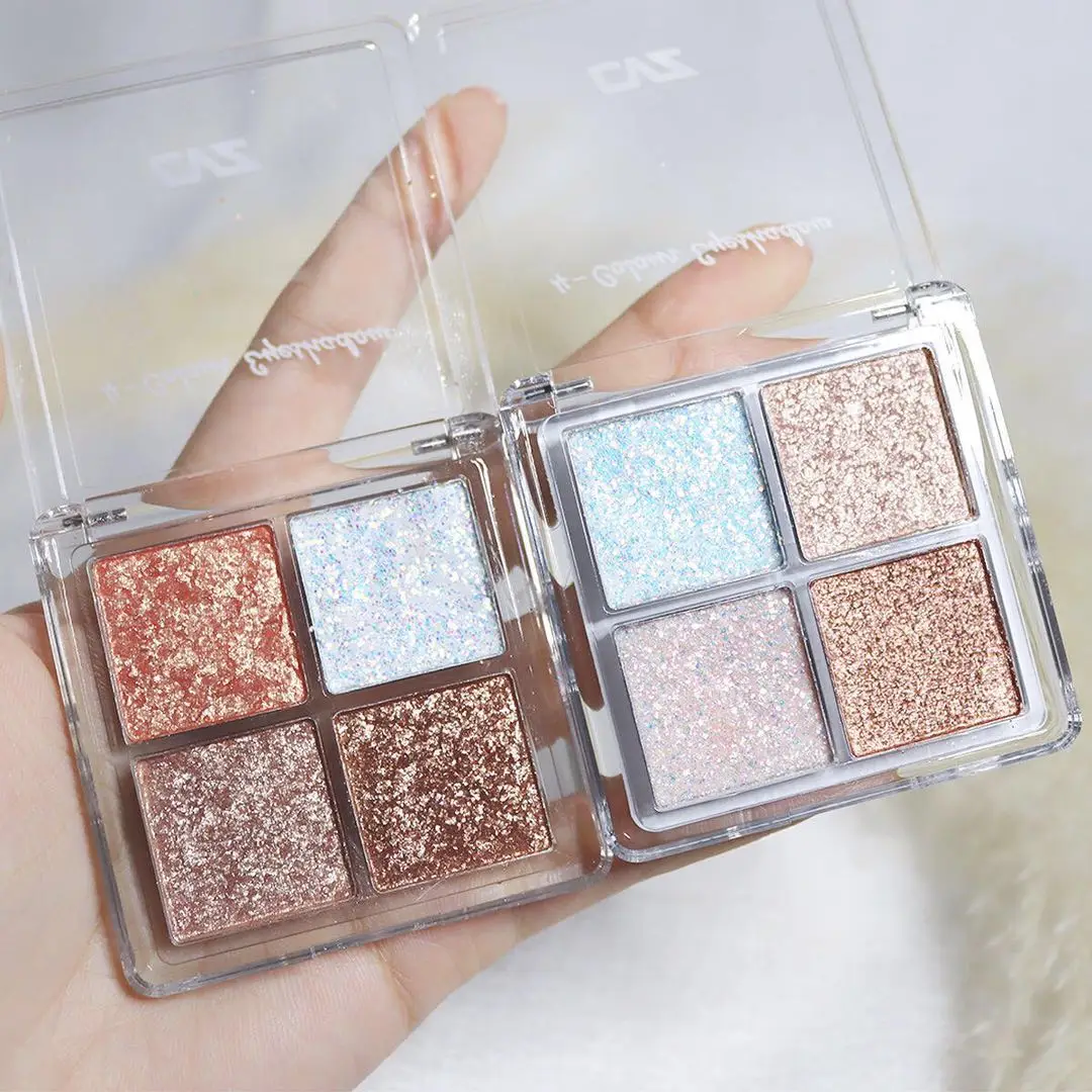 

Stock Mini Cosmetic Eyeshadow 4 Color Sequins Glitter Powder Pearlescent Matte Makeup Eyeshadow Palette