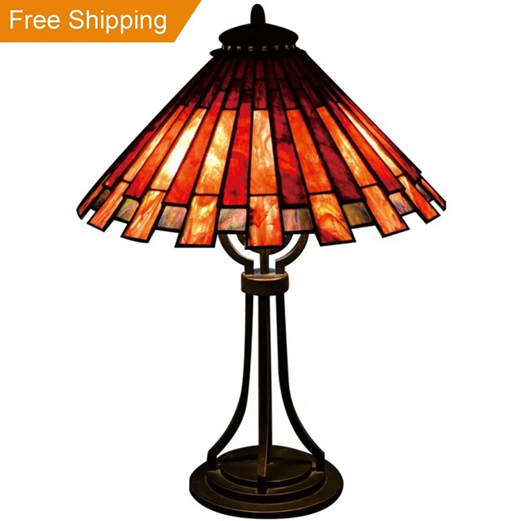 

Red Maple tiffany American romantic warm bedroom stained glass bedside lamp