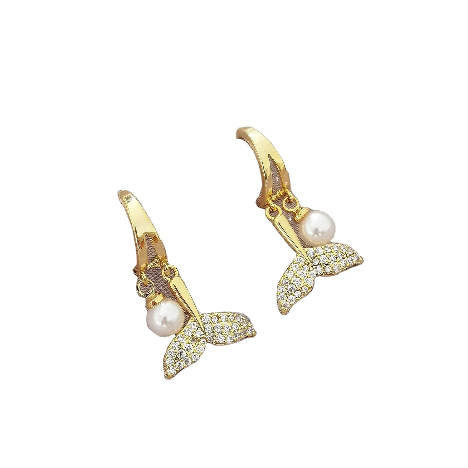 

Hyacinth Stylish Copper 925 Sliver needle Sunburst Sequins Mermaid Tail Pearl Earrings