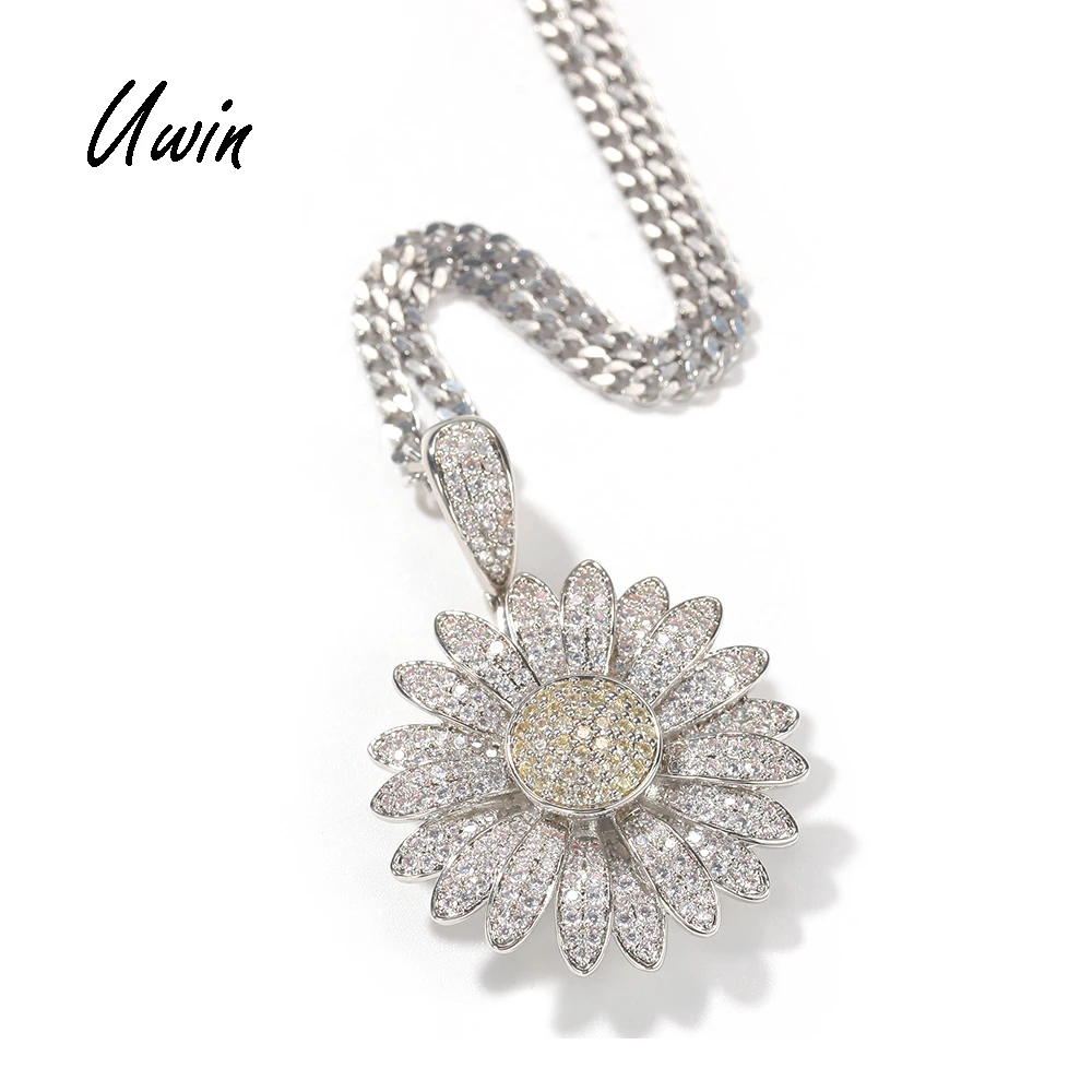 

New Arrival CZ Little Daisy Pendant Spinning Charm Sunflower Necklace Women Men Jewelries