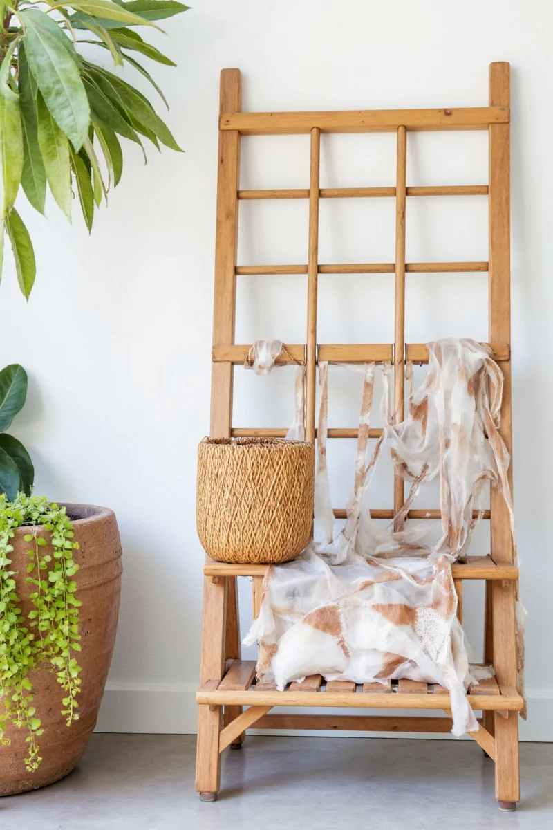 Small wooden trellis decorated for autumn