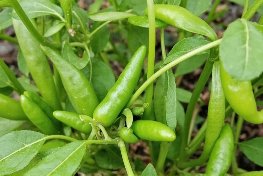 Close-up of chili pepper plants showing proper spacing and healthy growth in Outer Banks garden