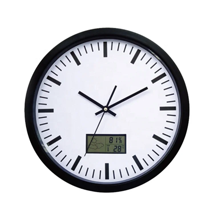 Radio Controlled Digital Aluminum Temperature Wall Clock With Weather
