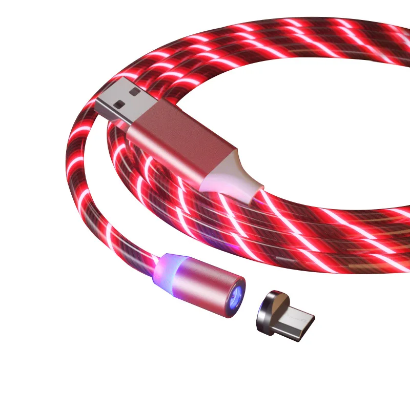 

360 Degree Rotation Type C Micro Usb Cable Magnetic Cable Factory Outlet 3 in 1 Magnetic Charging Cable PVC cabo cavo usb c, Black red