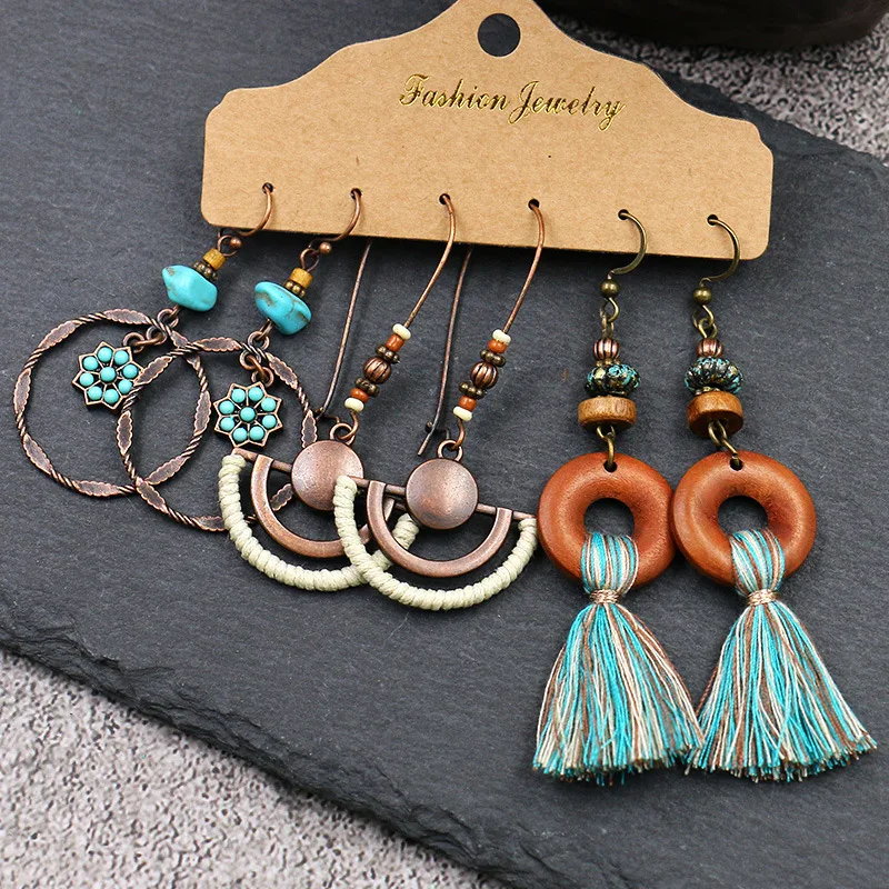 

Party wedding fashion retro dangle earrings bohemia women exaggerated irregular beaded tassel earrings, As the picture shows