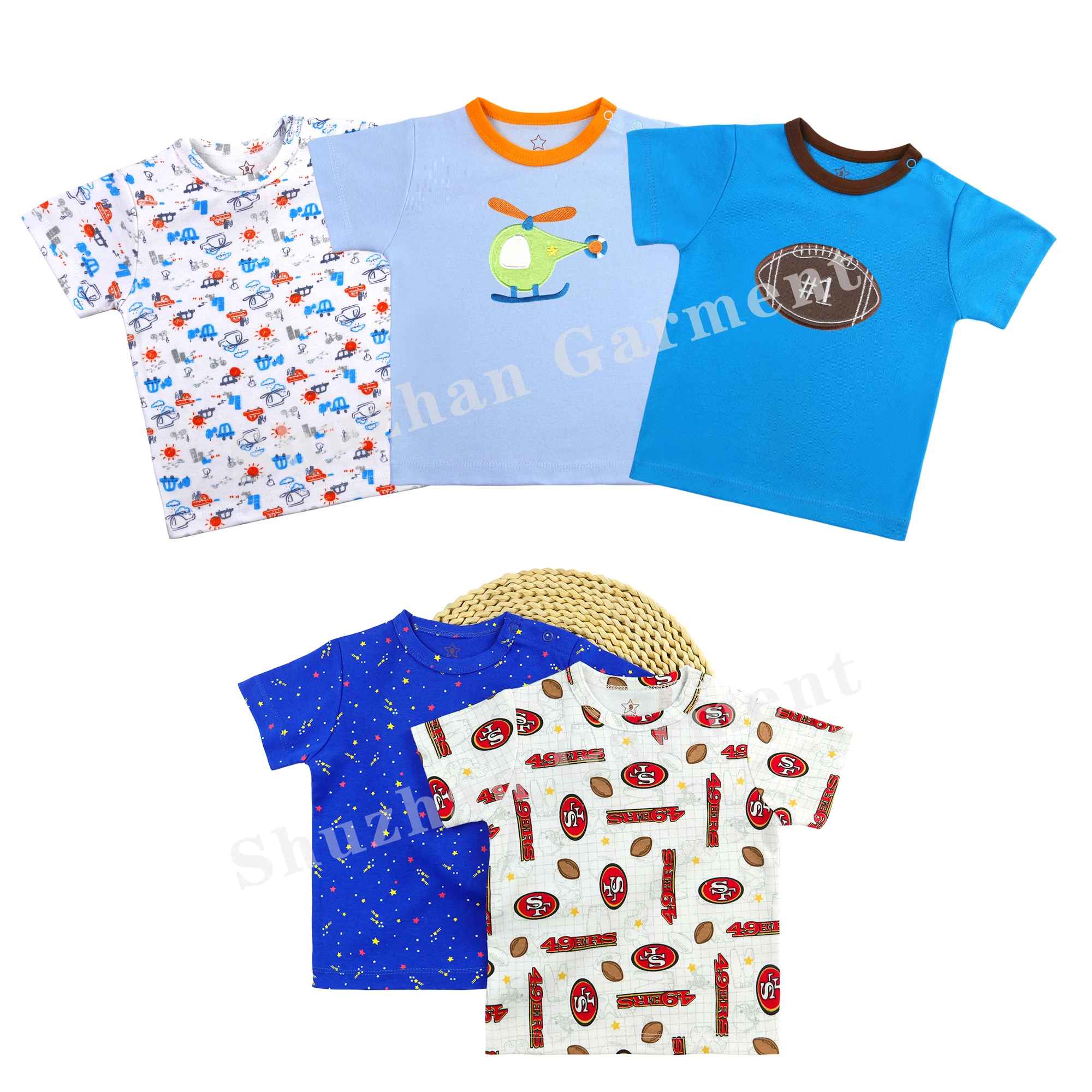 

Wholesale cheap infant clothes kids short sleeve newborn baby cotton boys girls t-shirt 5-piece, Mixed colors in random per bag