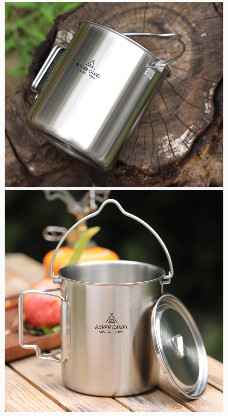 Stainless Steel 750ml Pot With Bail Handle Ultralight For Outdoor