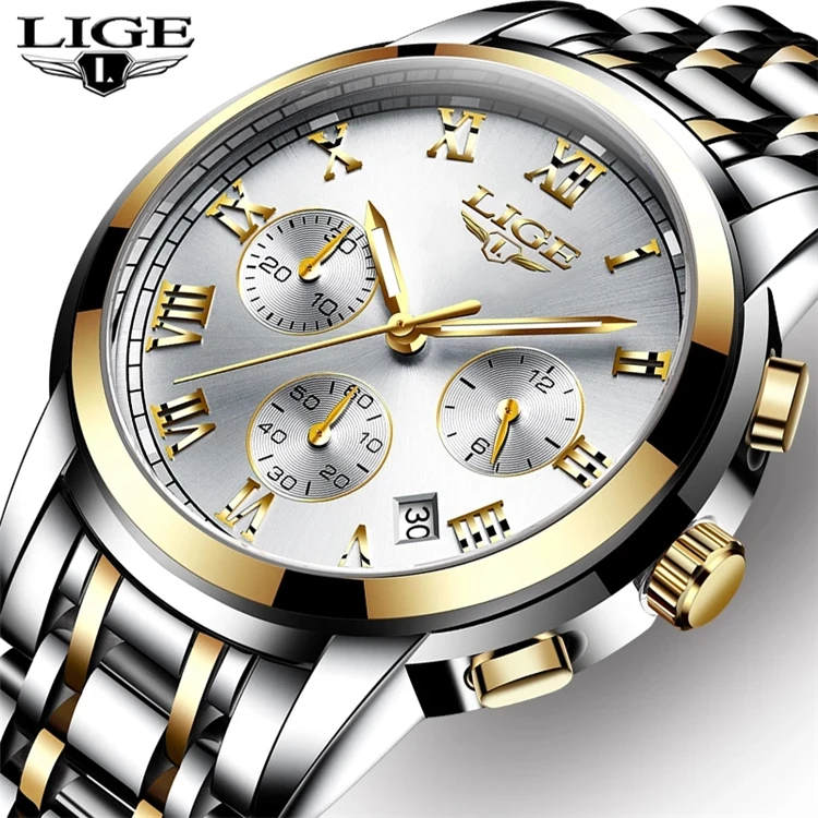 

LIGE 9810 S new hot selling Brand Full Steel Waterproof Sport Quartz Watch Men Fashion Date Clock Chronograph Relogio Masculino