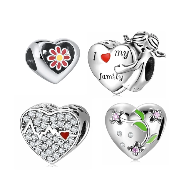 

RINNTIN CB-3 Real 925 sterling silver Cartoon Heart Beads with Clear Zircon Charms for Bracelets Fashion Jewelry Wholesale