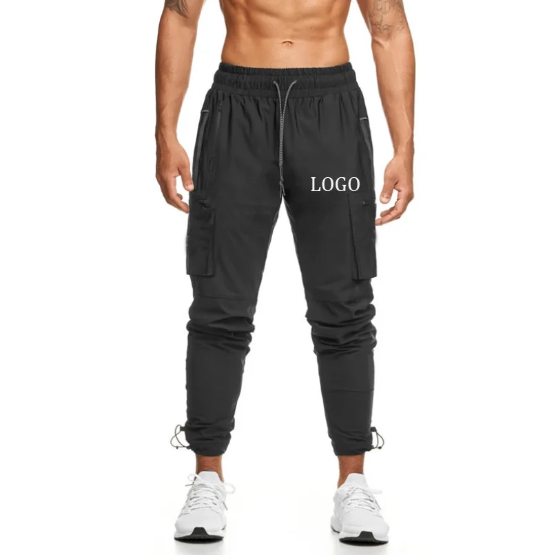 

Best Selling Men Fashion Beam Fee Sports Pants Mens Stretch Woven Fitness Running Training Night Black Pants, As picture