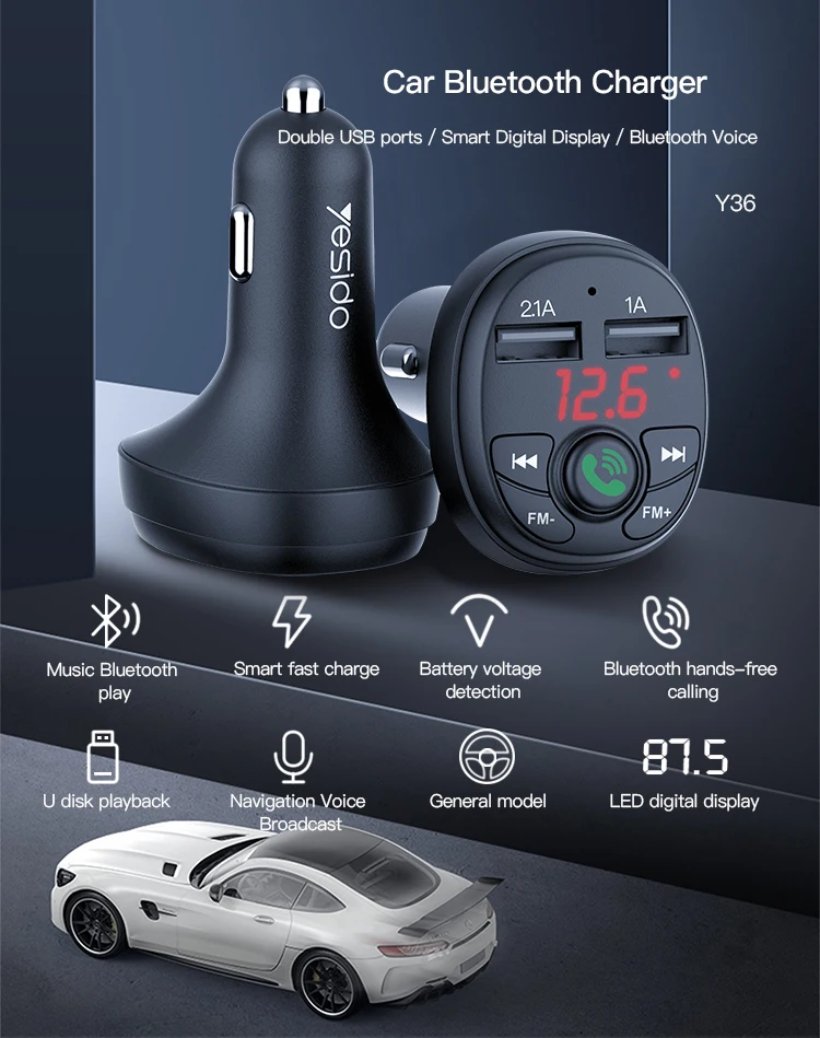 Yesido Mp3 Music Audio Player Handsfree 12V 24V Fm Transmitter Usb Disk Car Charger