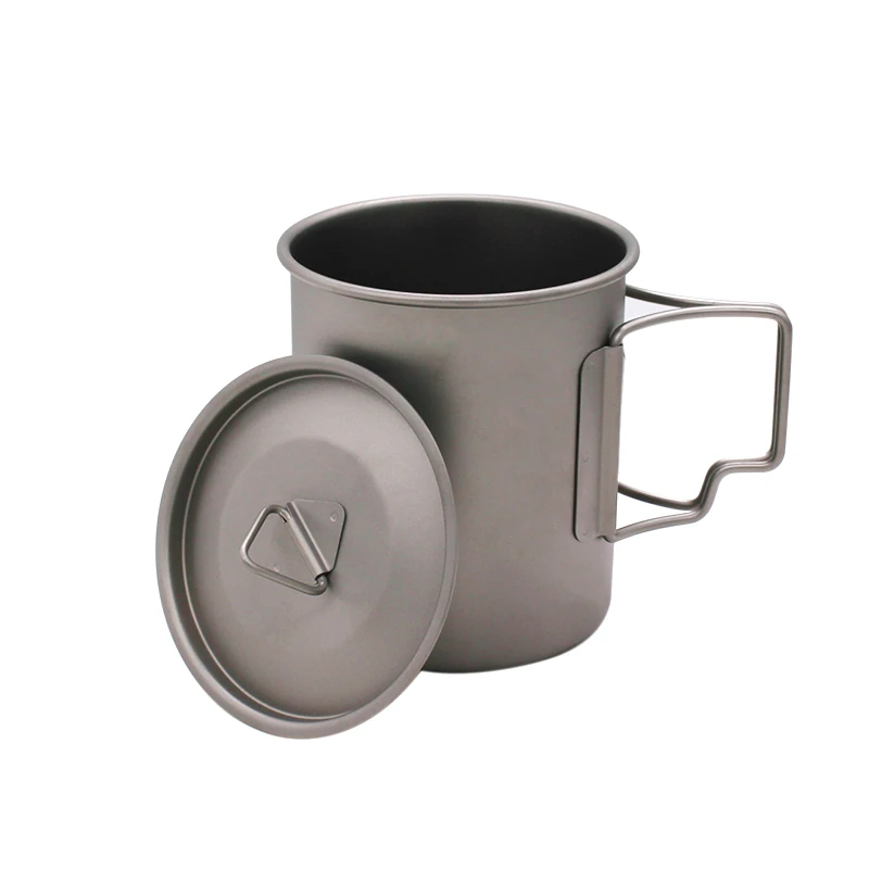 

Space Saver Lightweight Foldable Handle Titanium Cup Camping Mug with Lid