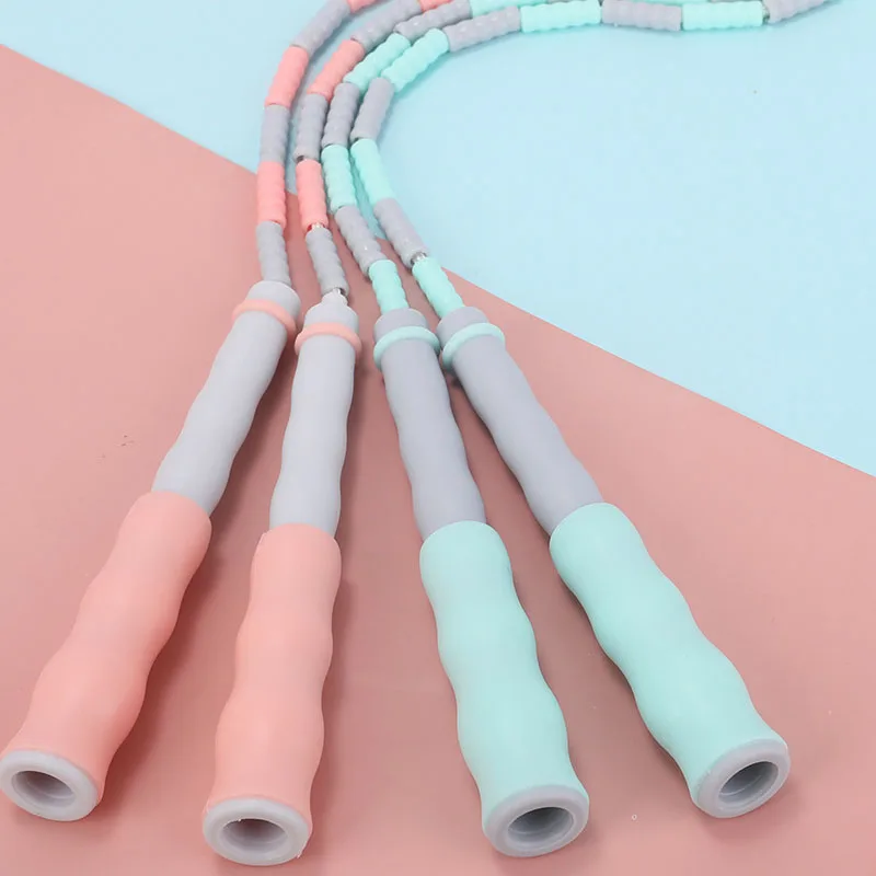 

New Arrival Upgraded Non-Slip Handle Adjustable Tangle-Free PVC Soft Beaded Jumping Rope for Women Men Children, Pink/blue