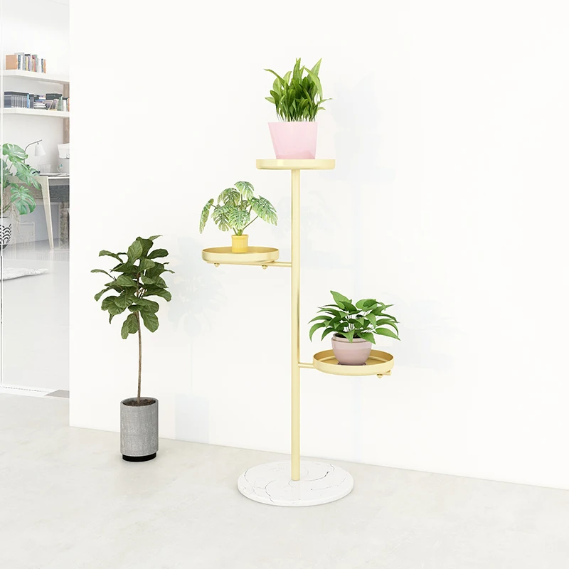

Balcony Gold Flower Stand Metal Marble Base 3 Tier Gold Indoor Metal Plant Stand, Black, gold