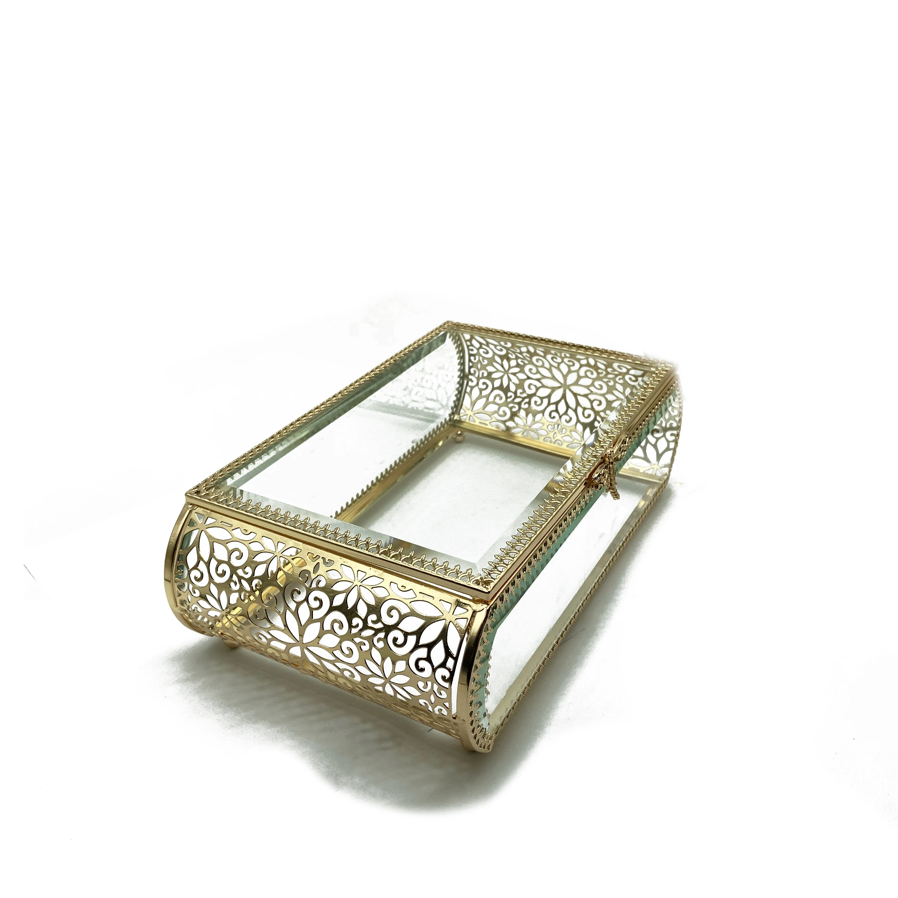

luxury Metal Glass Jewelry Display Box, Gold