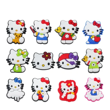 

New Design Lovely Soft pvc rubber shoe charms cartoon characters Children' s supplies Baby Hello Kitty Croc Shoe Charm, Customized color