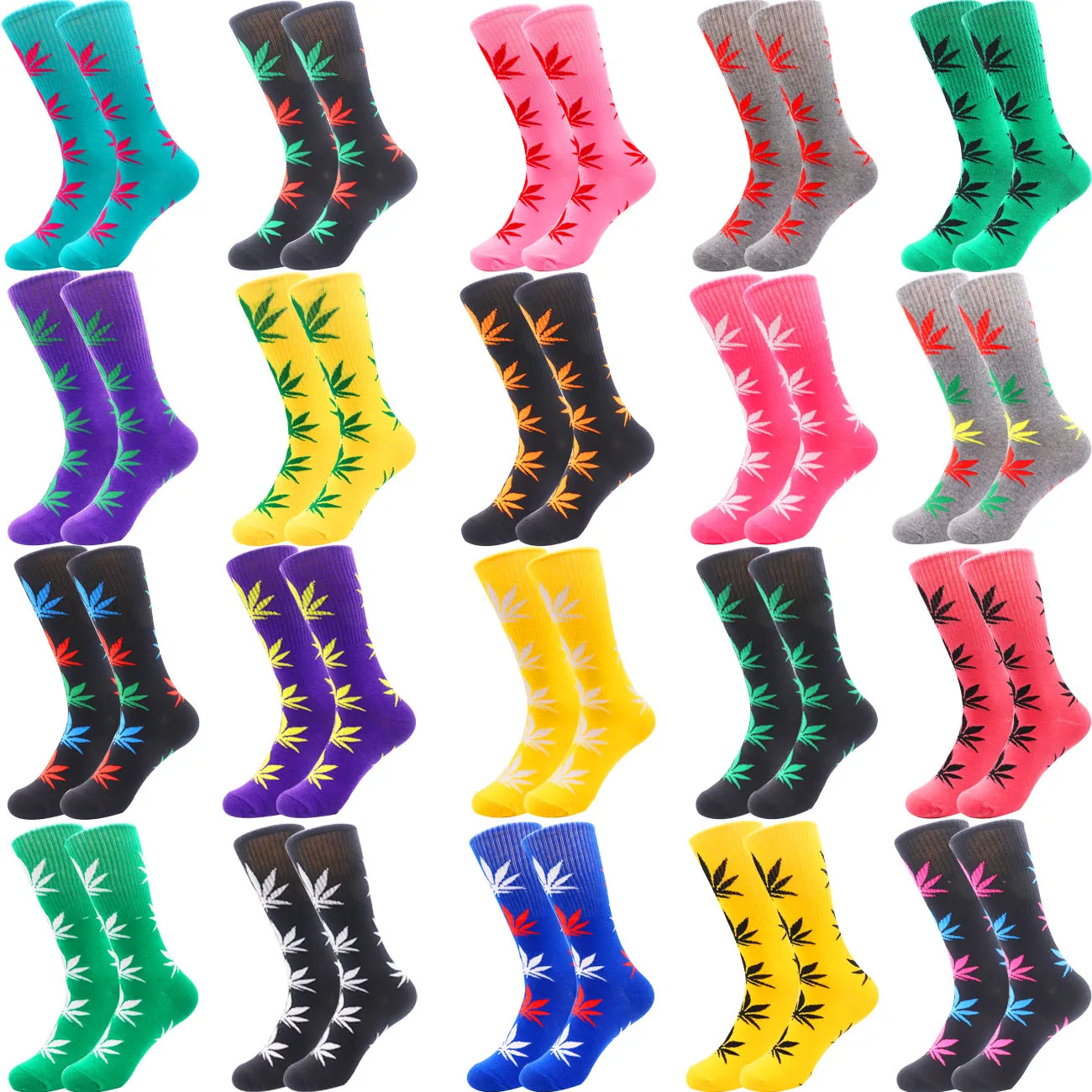 

2021 Hot Sale Professional Manufacture Colorful Maple Leaf Tube Sports Socks Weed Leaf Socks