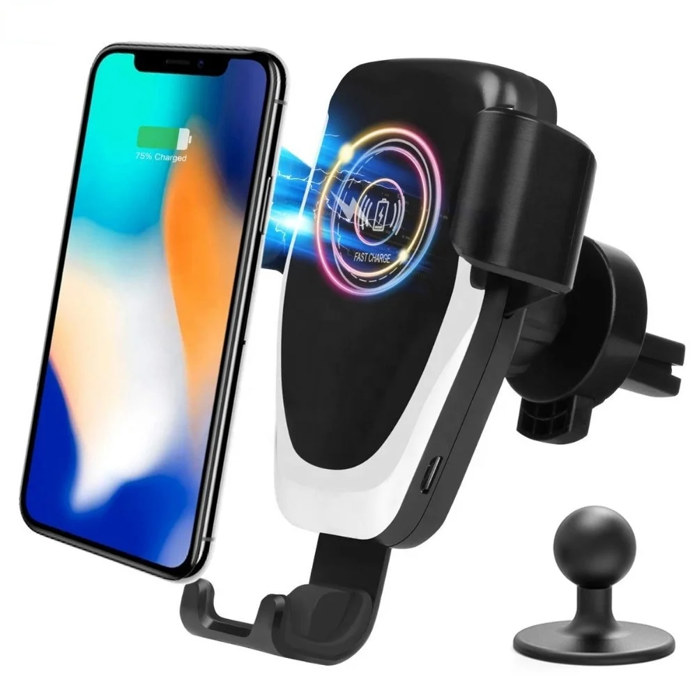

Q12 Fast Charge Car 10W Air Vent Mount Qi Wireless mobile Phone Charger Holder for iPhone X/Xs/ 8/ 8Plus, Black white