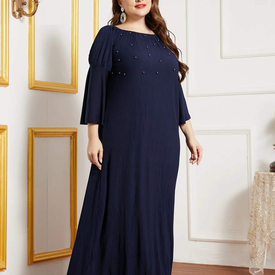 

Latest designs flared sleeve dress ladies robe islamic clothing for women, Blue