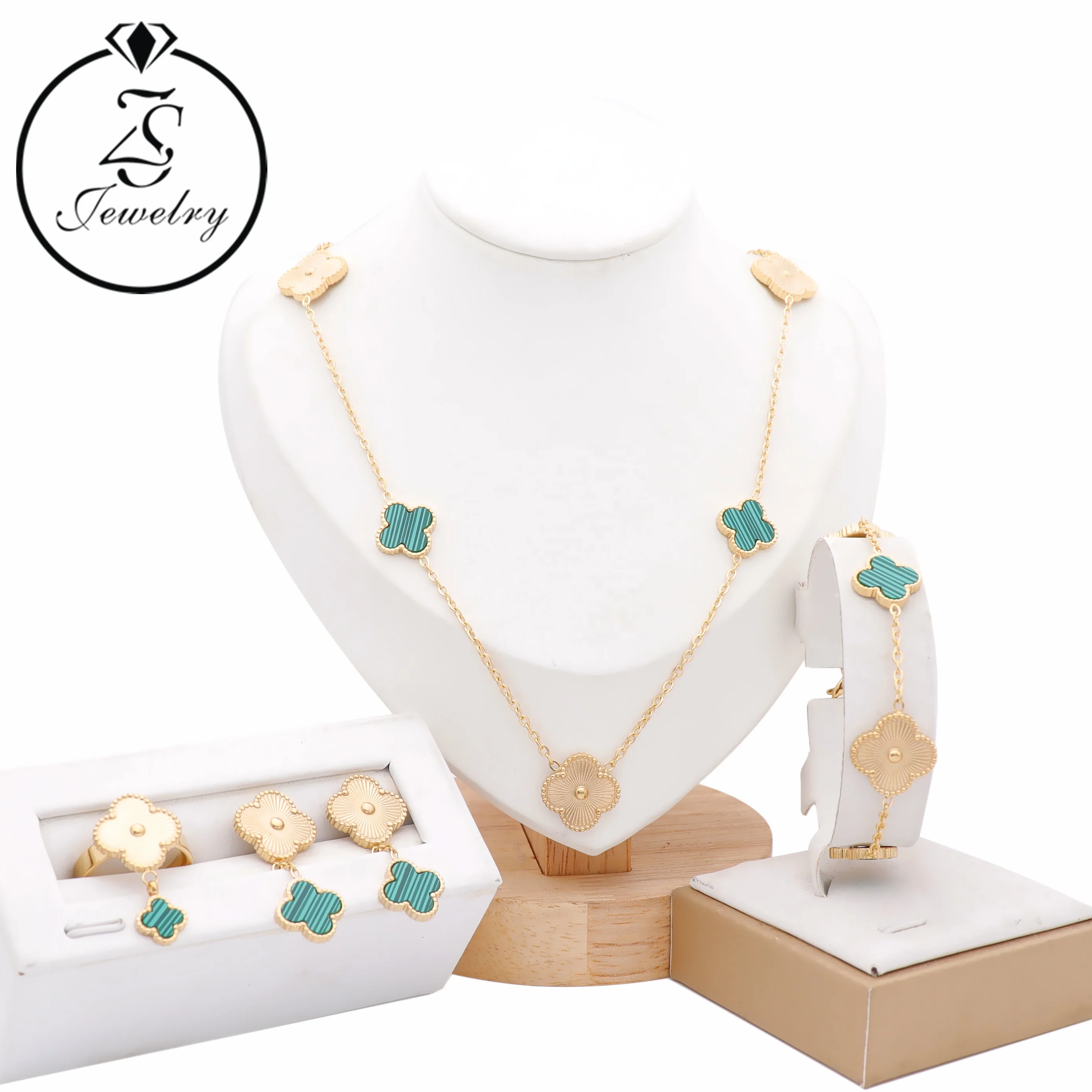 

Stainless Steel Necklace Set Four Leaf Clover Earrings 18k Gold Plated Necklace With Drop Earrings Jewelry Set