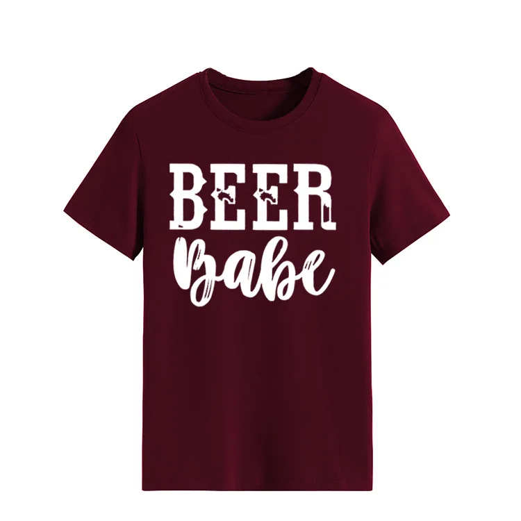 

2018 Fashion Women T-Shirt Short Sleeve Tops Tee Beer Babe Short Sleeve T-Shirt Fashion Female Harajuku t shirt Ladies Tops Tee, Black/pink/yellow/gray/dark gray/wine red