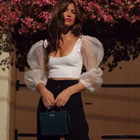 

Wholesale Fashion Sexy Design Lady Lace Long Puff Sleeve Blouse
