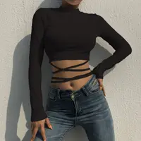 

CAT030005Z sexy bandage women sexy crop top t shirts long sleeve for ladies european american
