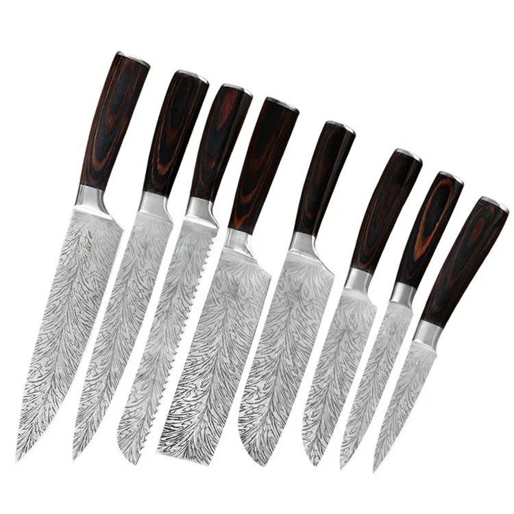 

Custom LOGO 8 pcs vg10 damascus chef knife set with gift box