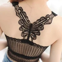 

good price seamless Lingerie Sexy Beauty Back Halter Female Young girl butterfly embroidered lace shoulder strap tube top bra