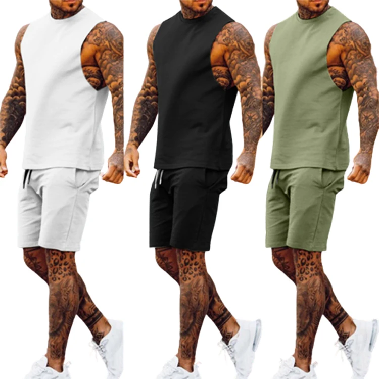 

Custom Logo Summer Active Gym Wear Two Piece Vest Shorts Set Men Workout Clothing Jogger Suits Gym Fitness Sets