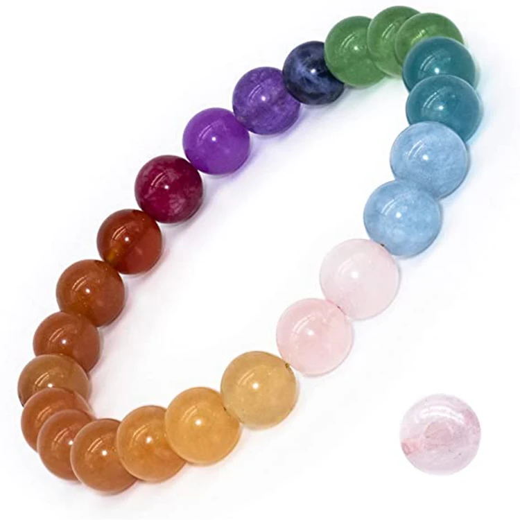 

Wholesale Adjustable Natural Round Rainbow Beaded Bracelet for Women, Colorful