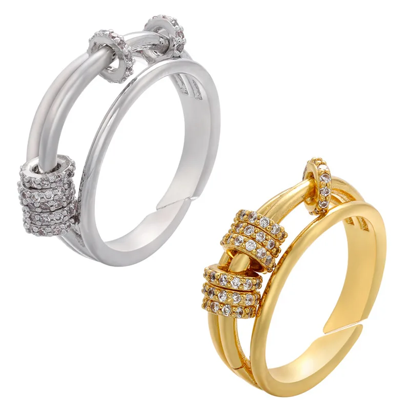 

Micro Inlaid Ring Women Jewelry Accessories Three-Layer Small Circle Ring Decoration Female Jewelry Gold White Fashion Ring, Gold and white women ring