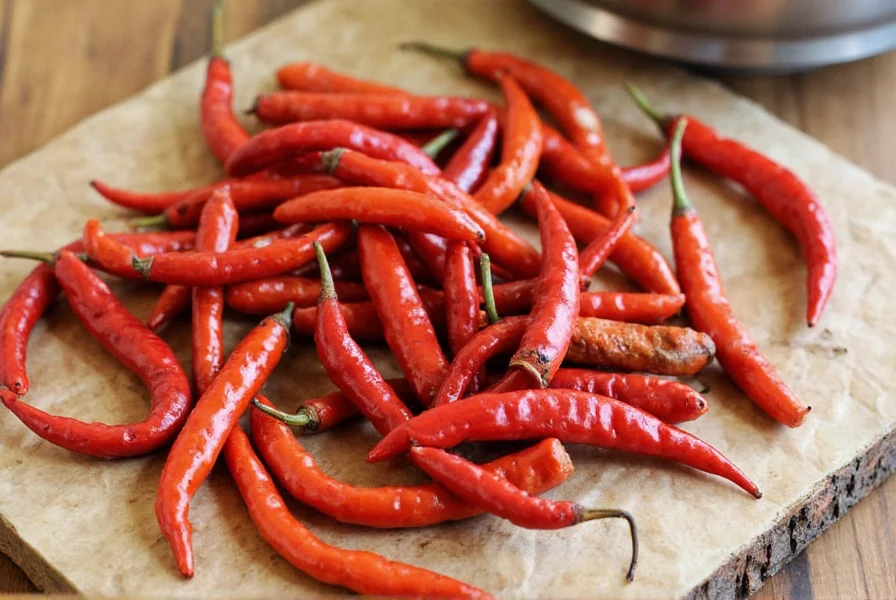 Various dried chiles in grocery store display