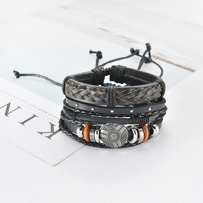 

Handmade Fashion Vintage Multilayer Mens Bangle Jewelry Pulseras Leather Bracelets For Men, Multi