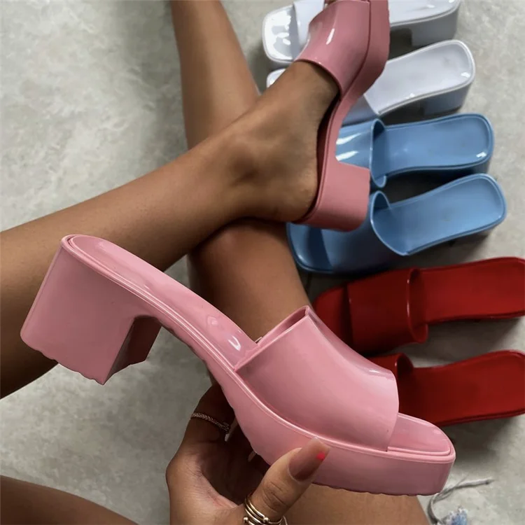 

Women's Heeled Mules Square Open Toe Sandals Flip Flops Slip On Fashion Wedding Dress Chunky Heels Open Back High Heel Slippers, Customized color